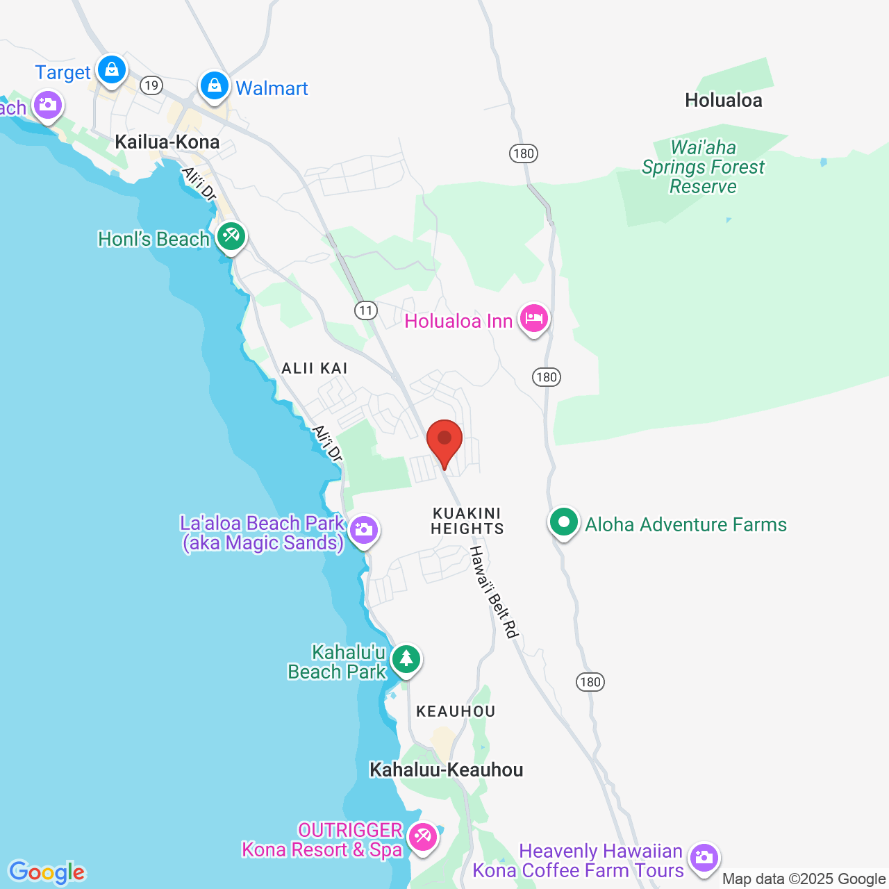 Google map image of our location in 77-6443 Kuakini Hwy Kailua Kona, HI